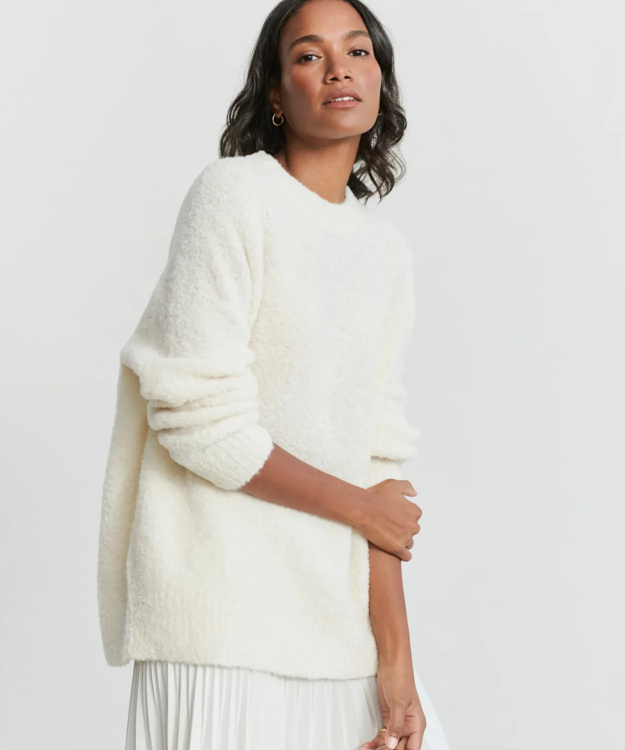 Sale Alpaca Boucle Cocoon Crewneck Women Pullovers