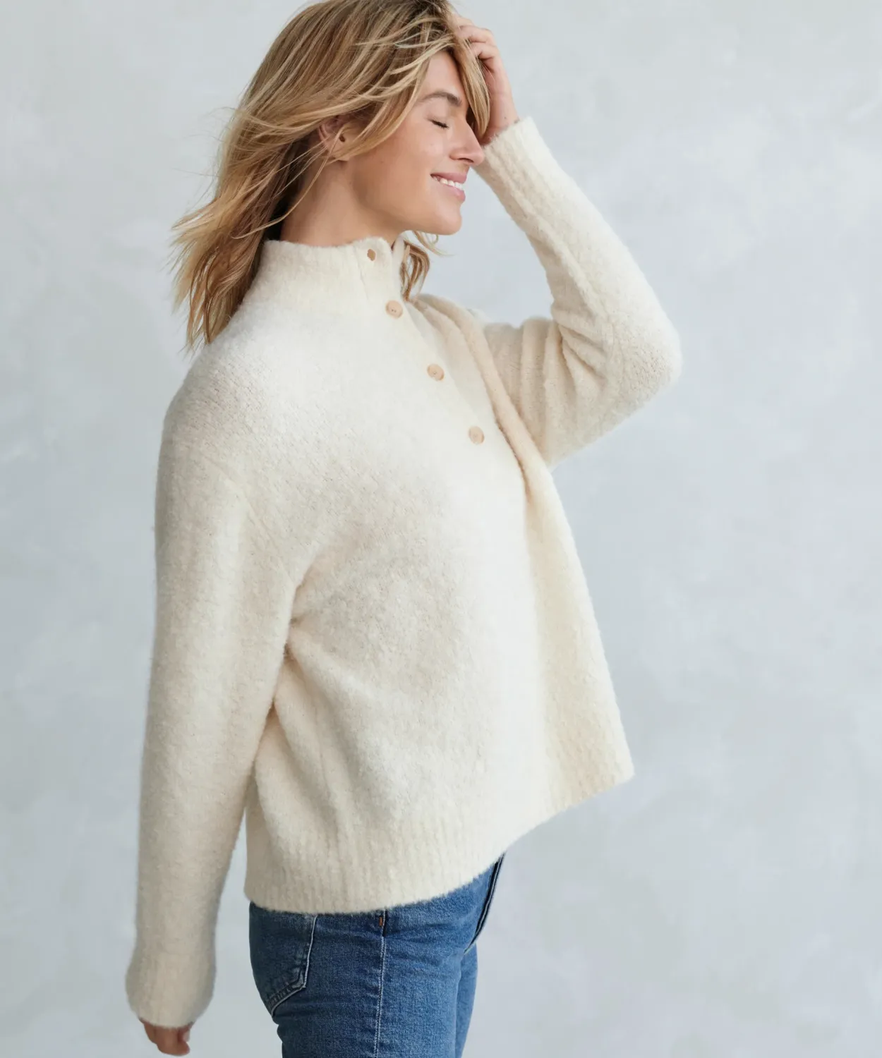 Hot Boucle Button Pullover Women Extended Sizes