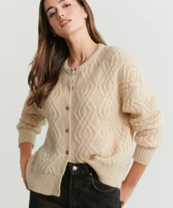 New Cable Crewneck Cardigan Women Cardigans