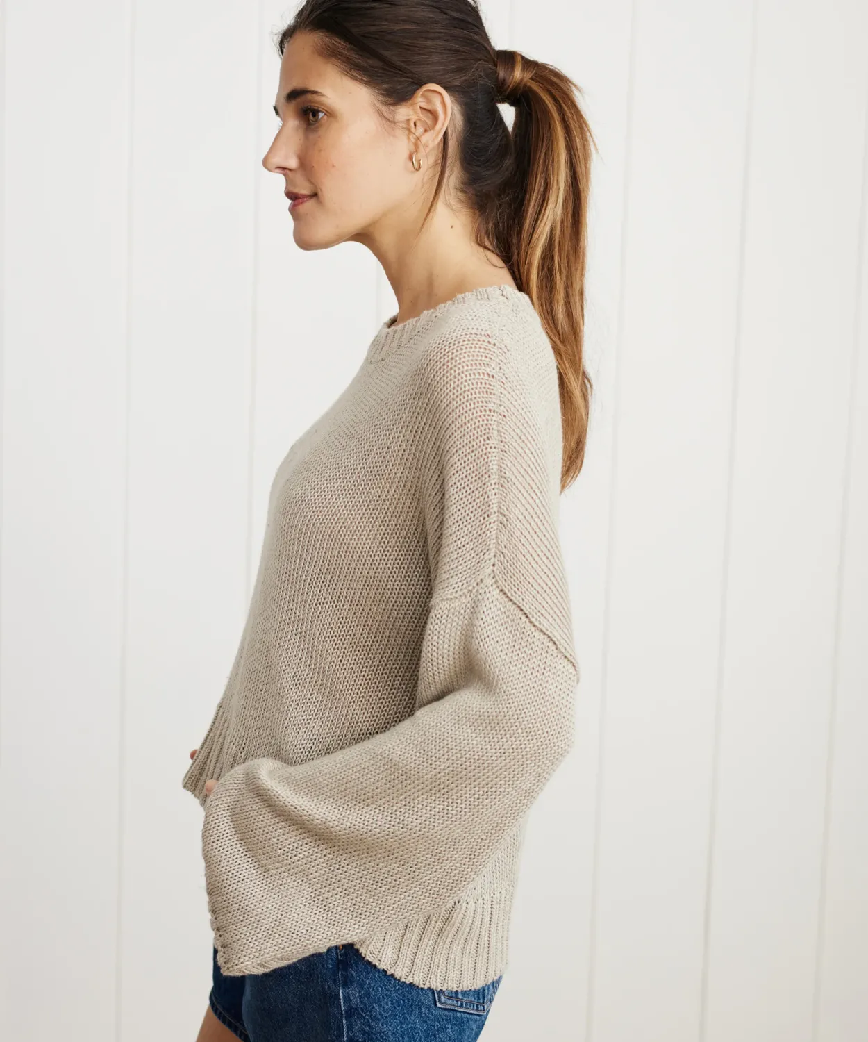 Fashion Cropped Linen Crewneck Women Swim & Beach