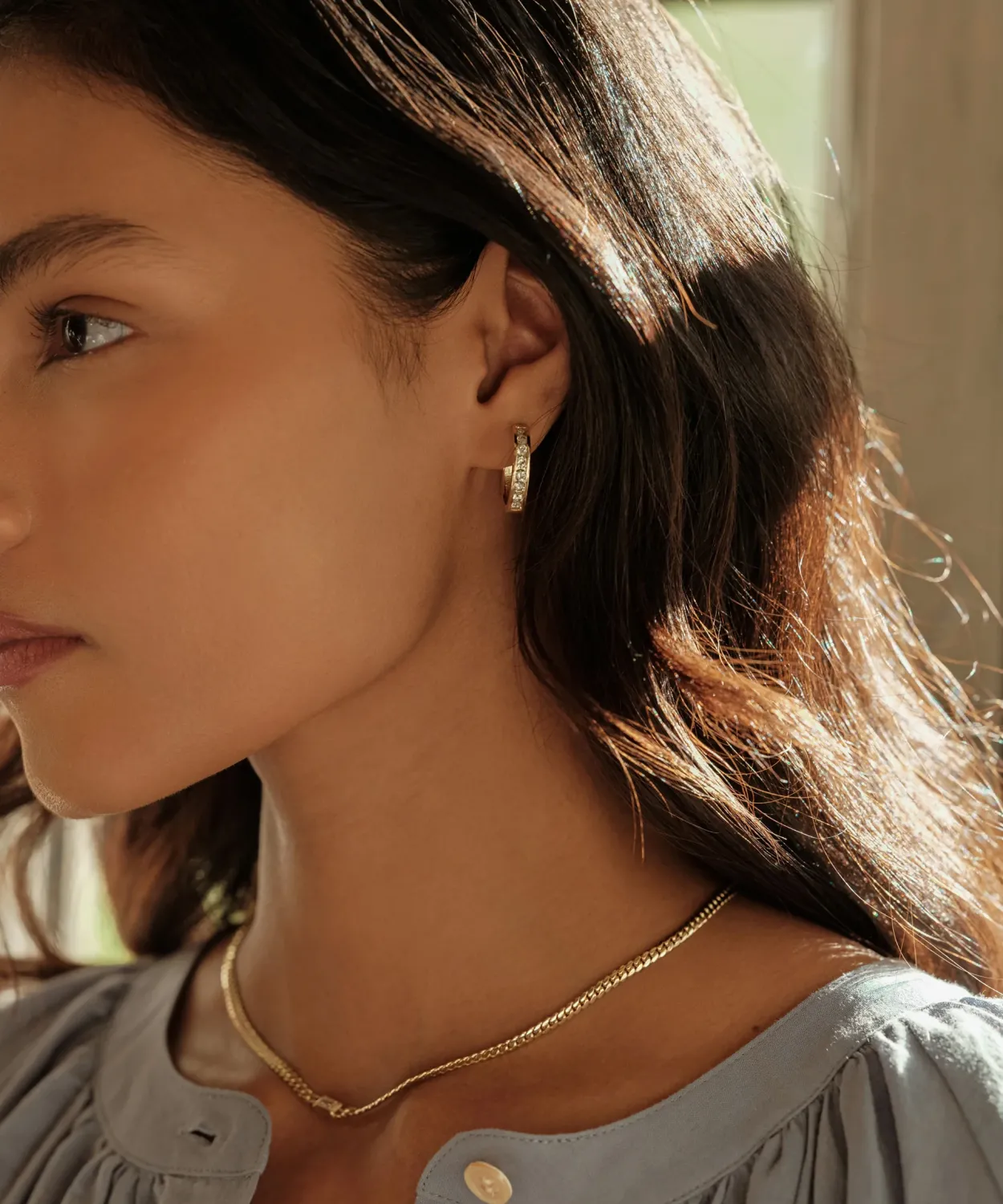 Fashion Stevie Grey Diamond Hoops Women Jewelry